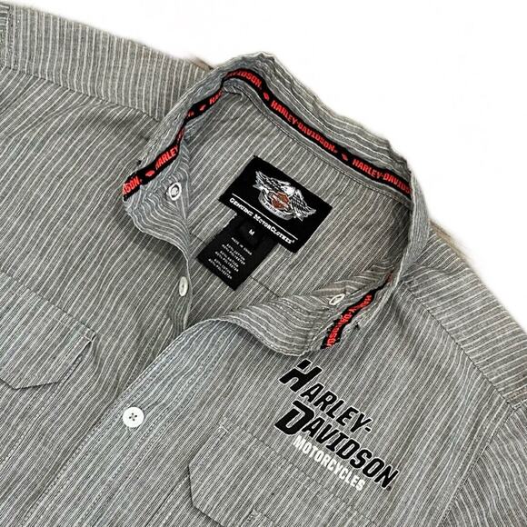 Harley Davidson Button Down Short Sleeve Shirt Striped Men's Year 2014 Size M - Picture 2 of 6